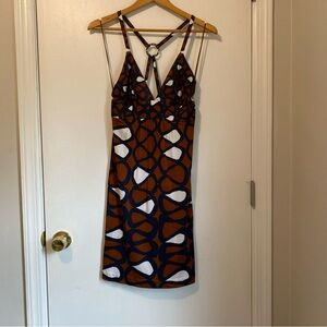 Trina Turk Brown and White Backless Dress